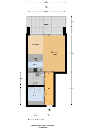 Floorplan - Gustav Mahlerlaan 541B, 1082 MK Amsterdam